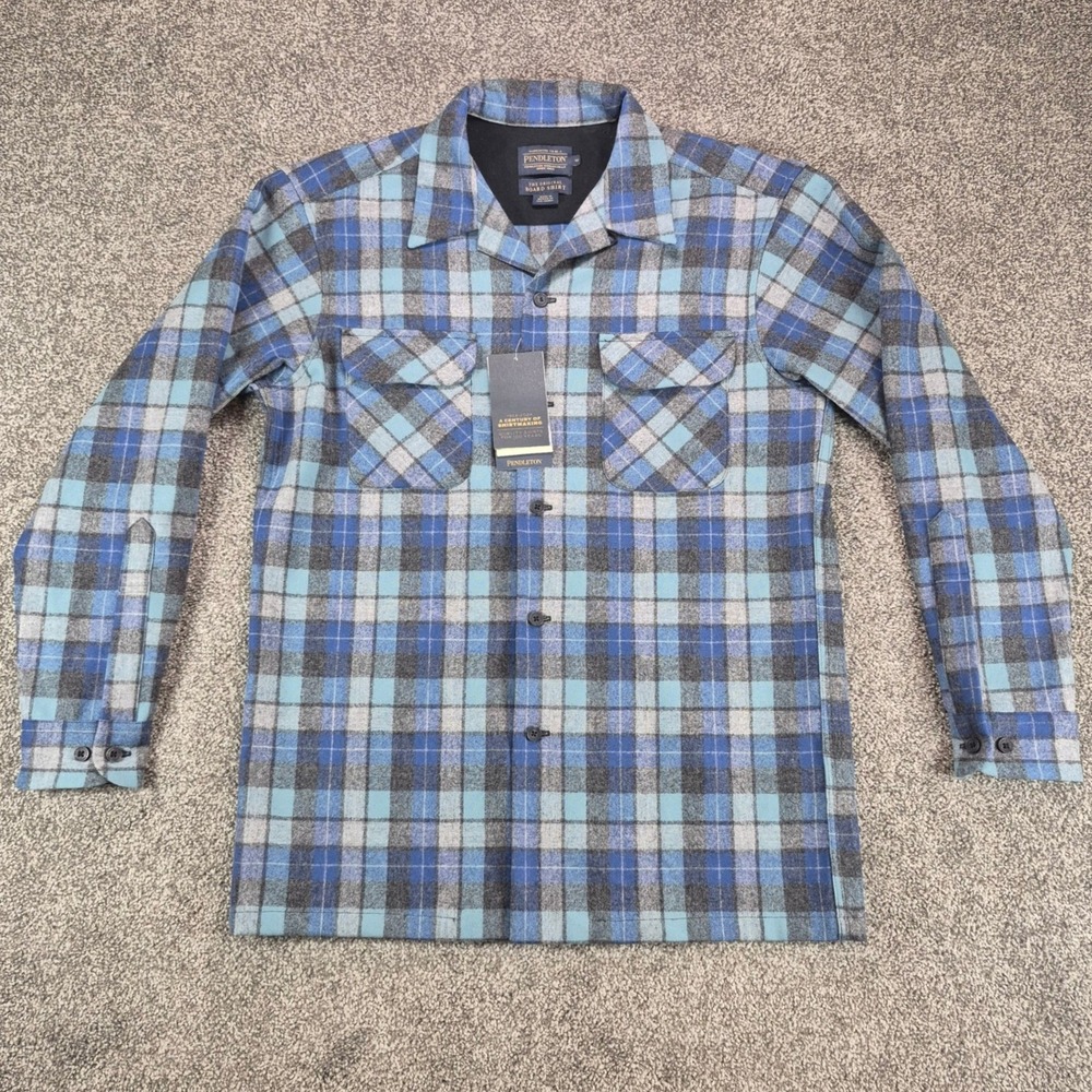 NWT Pendleton Plaid Board Shirt Mens Medium Virgin Wool Blue Original Surf Plaid